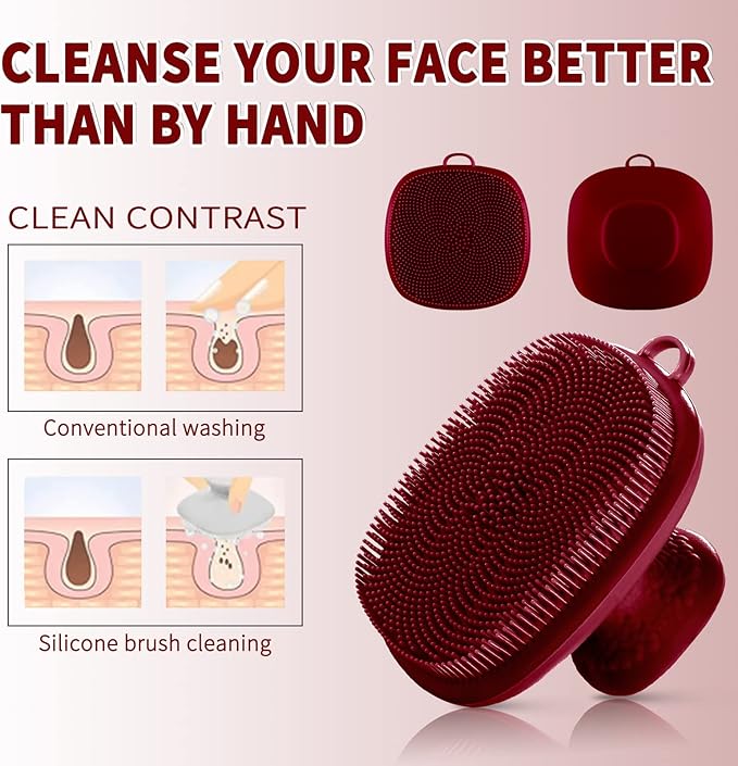 Silicone Face Scrubber for Men Facial Cleansing Brush Silicone Face Wash Brush Manual Waterproof Cleansing Skin Care Face Brushes for Cleansing and Exfoliating (red)