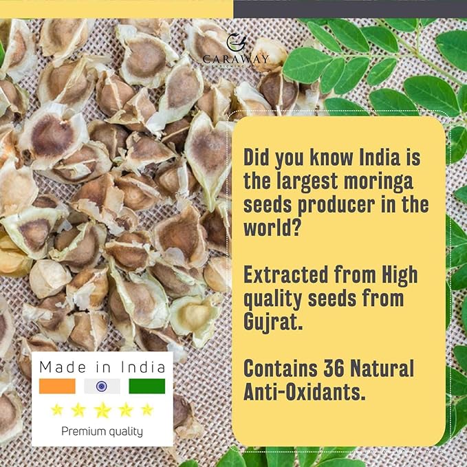 CARAWAY Organic 100% Pure Cold-Pressed Moringa Seed Oil - 1.69 oz | Unrefined Moringa Oil - Anti-Aging & Anti-Dandruff | Great Oil for Hair, Skin and Face | Ideal Carrier Oil For Essential Oils Mixing