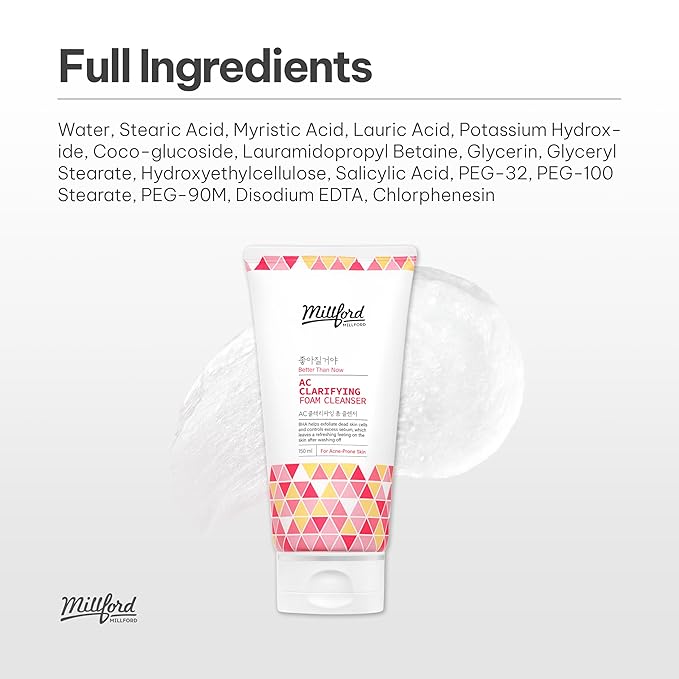 AC Clarifying Foam Cleanser 150ml/5.1 fl.Oz, Daily Facial Cleanser for Oily Skin, Unscented, Salicylic Cleansers, BHA, Korean Skincare