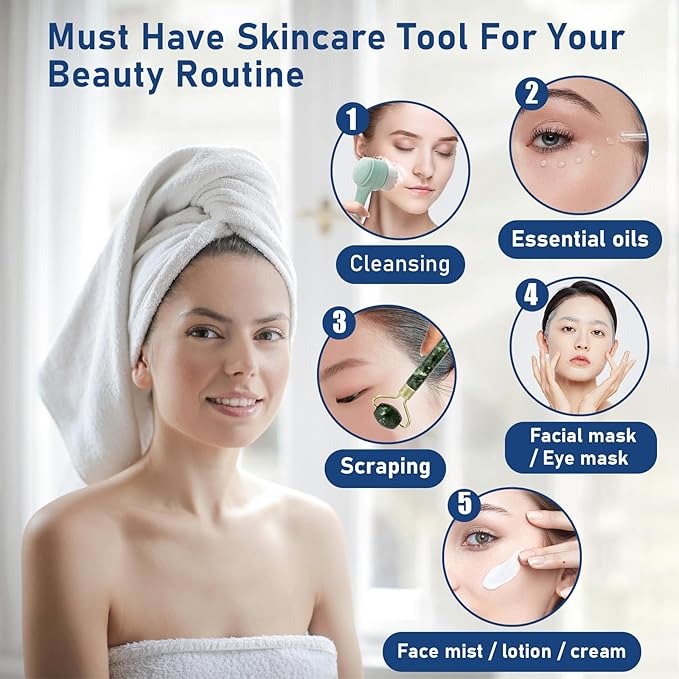 Face Brush 2 in 1, Silicone Facial Cleansing Exfoliating Brush Soft Bristles Pore Deep Cleansing, Jade Face Roller Skin Care Tools, Manual Dual Face Wash Scrub Brush Massaging Gift, Gold Green