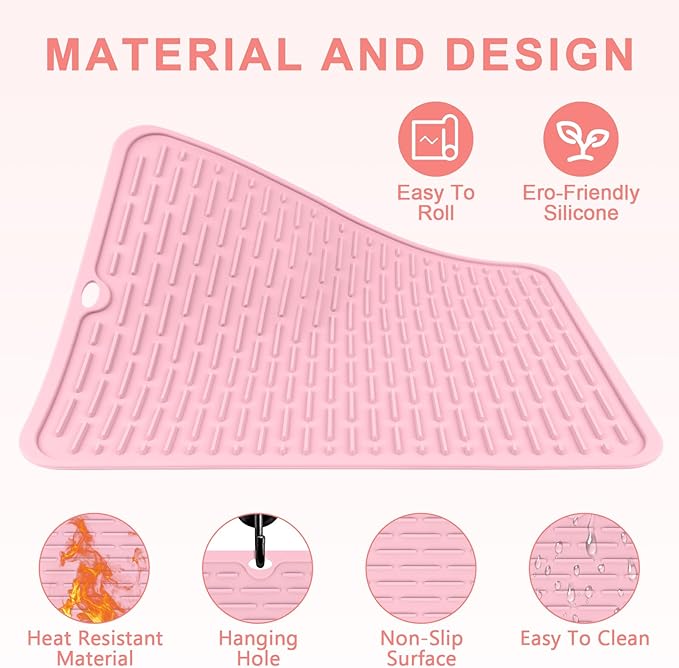 Oversize Silicone Heat Resistant Mat for Curling Irons, Flat Irons, Hair Straighteners and Hot Hair Styling Tools, Portable Hot Tools Cover Pad for Travel Vanity Salon(14.2" x 11.0")