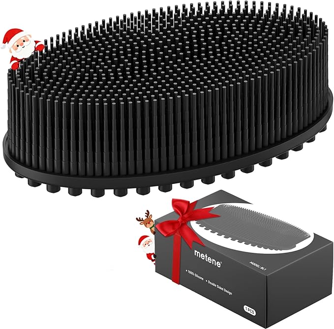 Metene Silicone Exfoliating Body Scrubber with Loop, Body Scrubber for Men and Women, Silicone Loofah for Shower, Soft for Shower