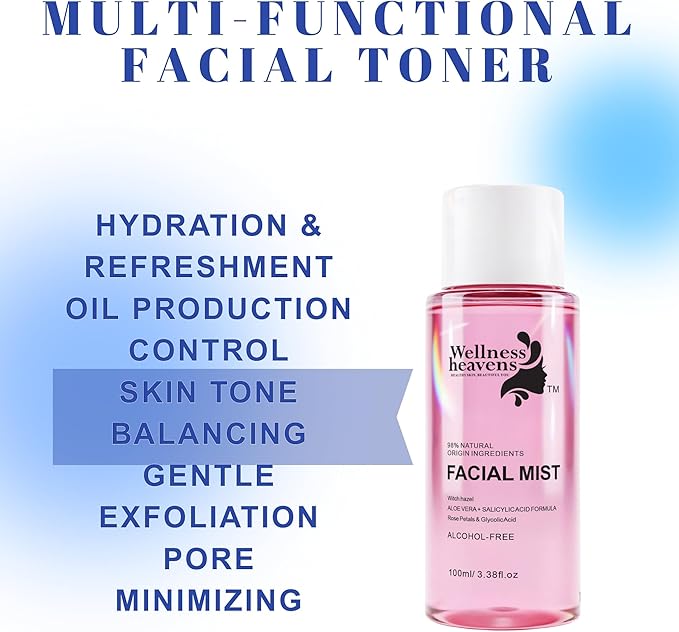 Hydrating Toner for Face, Refreshing Face Mist | Rose Water Toner with Witch Hazel Salicylic, & Glycolic Acid | A Zero Pore Cleanser, Helps Fade Dark Spots & Minimize Pores, Alcohol-Free, 100 ml