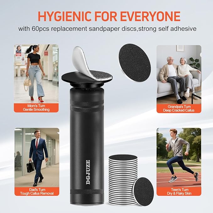 PowerPro Electric Foot Callus Remover,36W Professional 1200rpm Heavy Duty Metal Grinder for Dead Skin Automatic Foot Sander with 60pcs Sandpaper Pads for Home Use Pedicure Kit(Black)