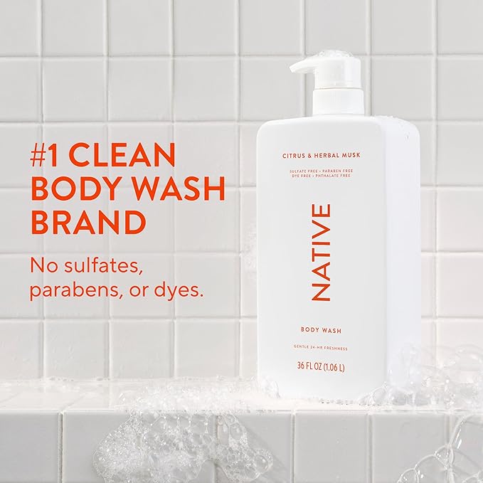 Native Sulfate Free Body Wash Contains Naturally Derived Ingredients | for Women & Men| Charcoal, 36 oz