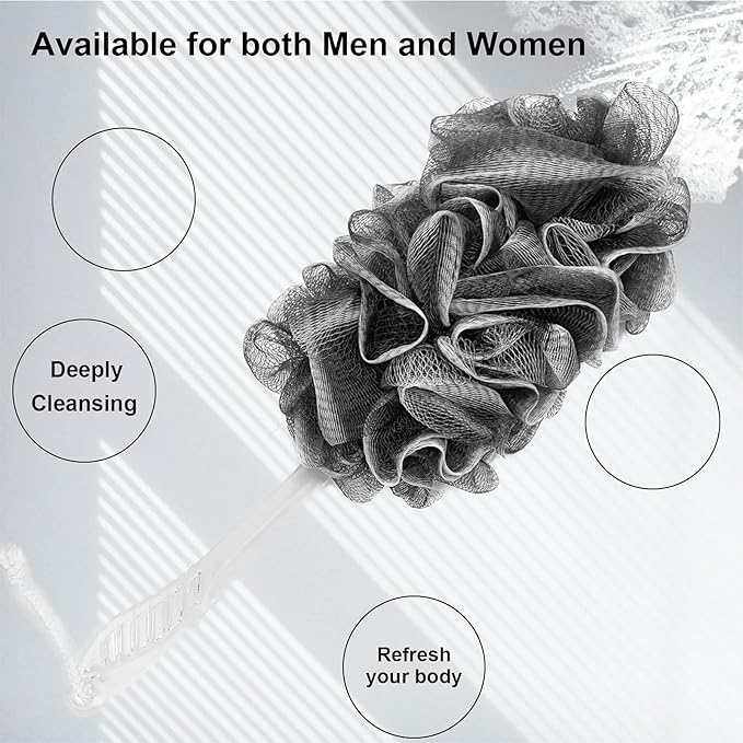 Black, Yellow & Gray Loofah - Mens & Womens Back Scrubber - 18 Inch Long - 2 Pack