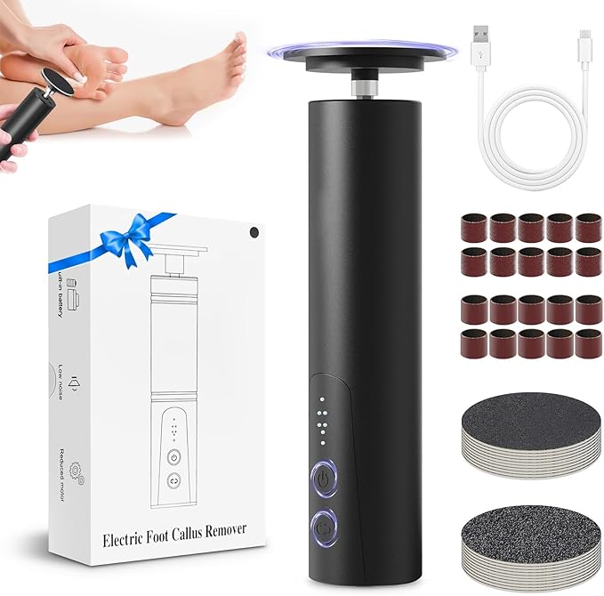 Electric Foot Callus Remover, 2 in 1 Foot File Grinder Tool with 6 Speed Controller, Foot Sander Foot Scrubber Dead Skin Remover,Rechargeable Pedicure Tools for feet Men Women