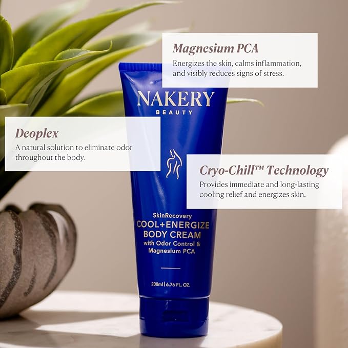 Nakery SkinRecovery Cool + Energize Cooling Body Cream, Magnesium Body Lotion for Hot Flashes, Firming Moisturizer with Menthol and Caffeine, Calming Skincare for Women 50+, Made in USA