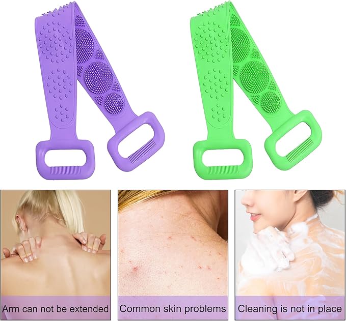 Silicone Body Scrubber for Shower,Silicone Back Body Scrubber with Handle,27.5 Inch Exfoliating Deep Clean Bath Body Brush Scrubber for Men and Women-2 PCS