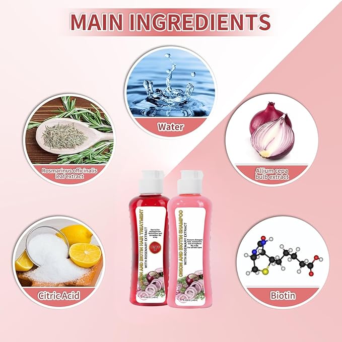 Onion & Biotin Shampoo Set – Rosemary Strengthening Shampoo + Conditioner + Leave-in Hair Vitamin Capsules, Hydrating & Repair Kit for Dry, Damaged, and Frizzy Hair