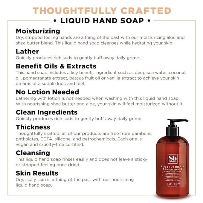 Soapbox Liquid Hand Soap Refill, Coconut Milk & Sandalwood, Vegan, Paraben Free, Moisturizing, Natural Hand Wash for Kitchen and Bathroom, 64oz Half Gallon Refill (Pack of 1)