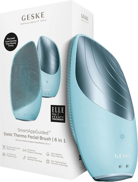 GESKE SmartAppGuided Sonic Thermo Facial Brush | 6 in 1 | Skin Cleansing | Cleansing Brush with Thermal Function | Electric Facial Massager