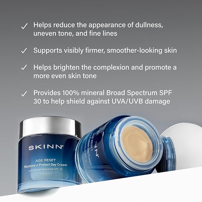 SKINN Age Reset, Anti-Aging Facial Day Cream with SPF 30 - Daily Lightweight Multi-Correction Face Moisturizer Firms, Hydrates & Brightens Skin – with Vitamin C+ 100% Mineral SPF