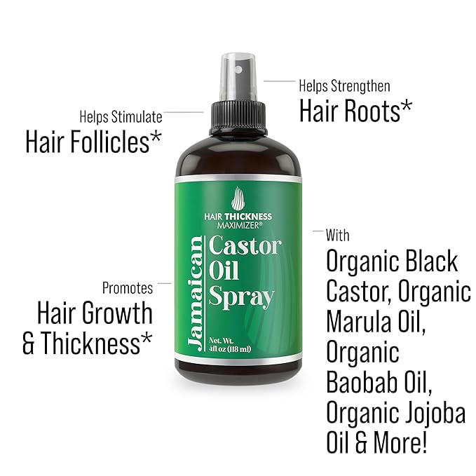 Jamaican Black Castor Oil Spray For Hair Growth. With Marula, Jojoba. Vegan, Leave In Conditioner Serum For Women, Men. Thickening, Moisturizing, Strengthening Scalp Treatment For Dry, Weak Hair