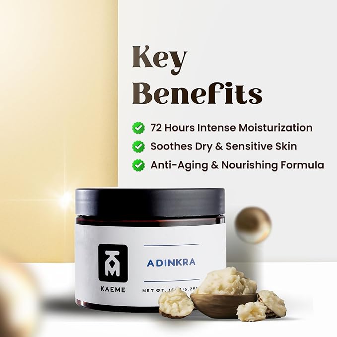 Kaeme Adinkra Whipped African Shea Body Butter, Made with Raw Organic Unrefined Shea Butter, Deep Moisturizer With Coconut Oil for Skin Protection, Natural Skincare for Women & Men (10.5oz / 300g Jar)