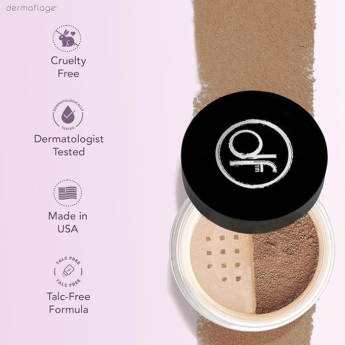 Dermaflage Mineral Powder Sunscreen for Sensitive Skin - Full Coverage, Conceals Acne Scars & Discoloration, Made in the Shade, 7g/0.25 oz - Dark