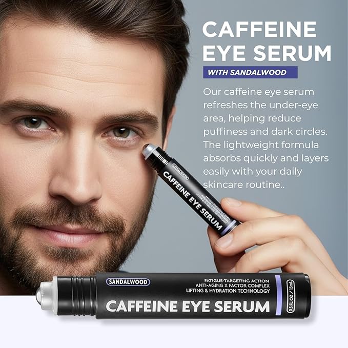 Disco Eye Serum, 12% Caffeine 8% Hyaluronic Acid, Niacinamide Peptides, Puffy Bags Fine Lines Dark Circles Wrinkles, Sandalwood - Hydrating Vitamin C 360° Roller Massage Ball Anti-Aging Cream 0.5oz