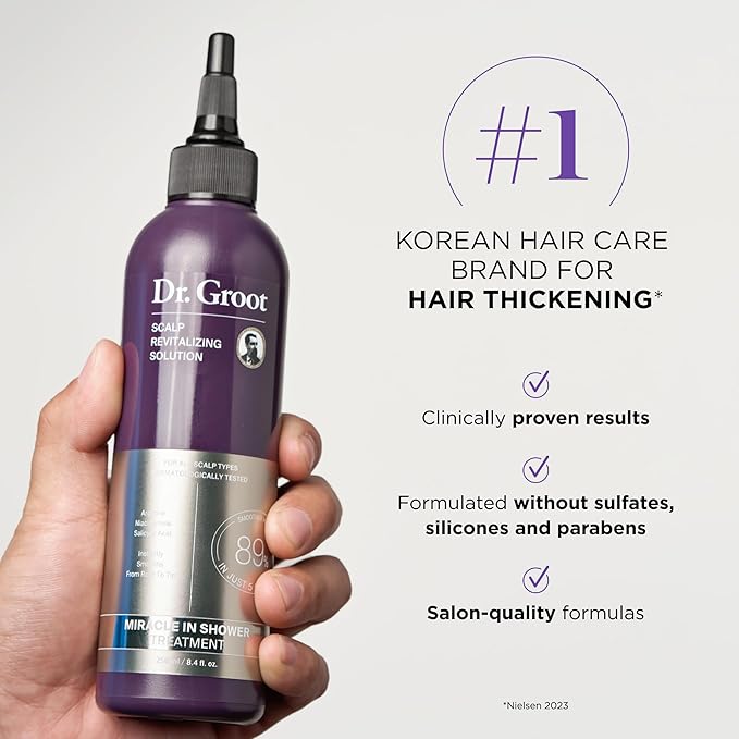 Dr. Groot Scalp Revitalizing Solution Travel Set for Hair Loss, Korean Hair Care, Hair Thickening Shampoo & Miracle in Shower Treatment, TSA Approved, 5 Seconds to Smooth Hair, Rosemary Oil