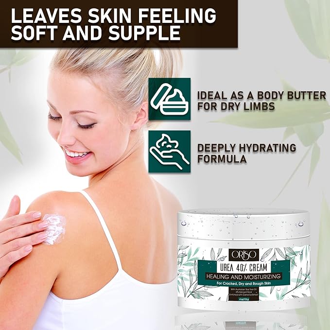 Urea Cream 40 Percent - Intensive Hydration for Dry and Cracked Heels, Feet, Hands, Elbows and Knees - Callus Remover for Women with Salicylic Acid - Helps Athletes Foot - Foot Odor - 4 oz