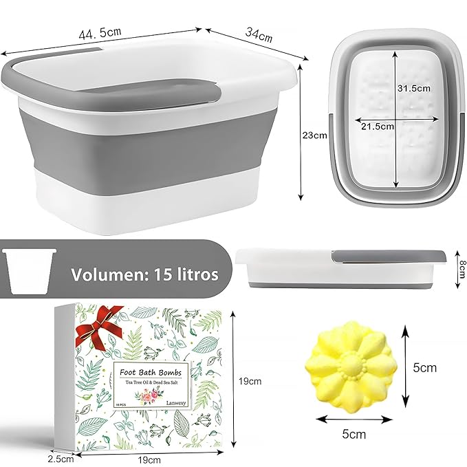 Foot Soaking Tub,Collapsible Bucket,Foot Spa,Foot Bath 16 Pack Foot Soak with Bath Salt and Tea Tree Oil.Foot Bath Soak Tub,Foot Balls for Foot Callus, Dry Cracked, Stubborn Foot Odor Scent.