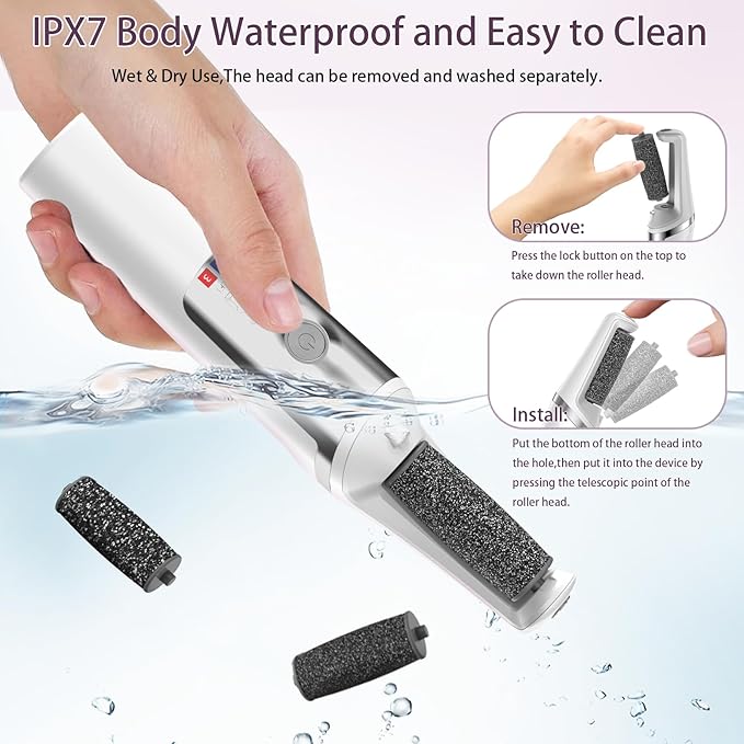Electric Foot Callus Remover, Rechargeable Electronic Foot File Foot Scrubber Pedicure Kits, Professional Pedicure Tools Smooth Pedicure Wand, Foot Care for Dead Skin Ideal Gift, 3 Rollers,3 Speeds