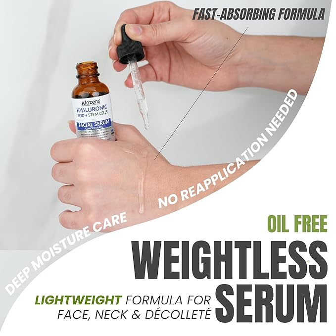 Alozera Vitamin C Body Lotion (2-Pack) and Hyaluronic Acid Serum with Ceramides and Stem Cells – Hydrating and Rejuvenating Skincare Duo for Face, Neck and Body, Lightweight, Fragrance-Free, Made in U