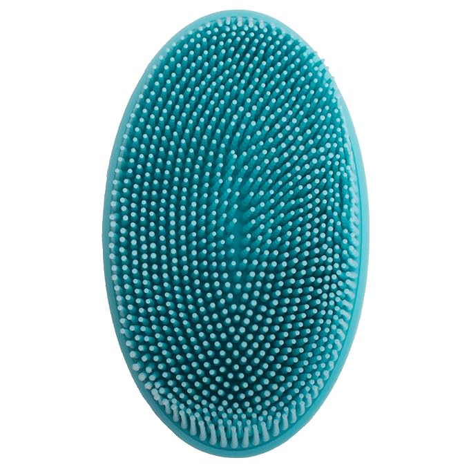 DNC Exfoliating Silicone Body Scrubber Shower Bath Body Brush loofah Easy to Clean, Lathers Well, Eco Friendly, Long Lasting (Blue