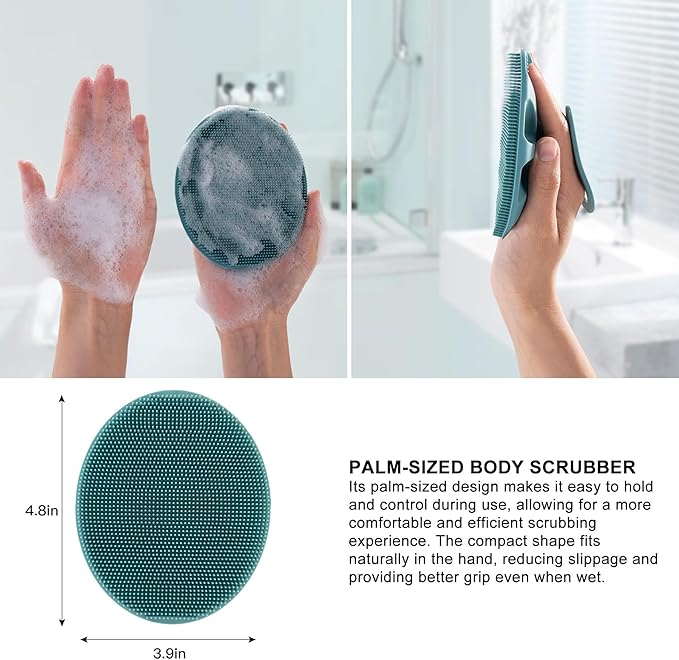 INNERNEED Food-Grade Soft Silicone Body Cleansing Brush Shower Scrubber, Gentle Exfoliating and Massage for All Kinds of Skin (Blue+Dark Green)