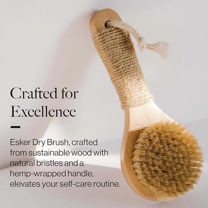 Esker Dry Brush: Skin Exfoliating Full Body Brush for Better Circulation and Energy Flow, Made with Natural Tree Wood, Perfect for Bathing or Shower Routine