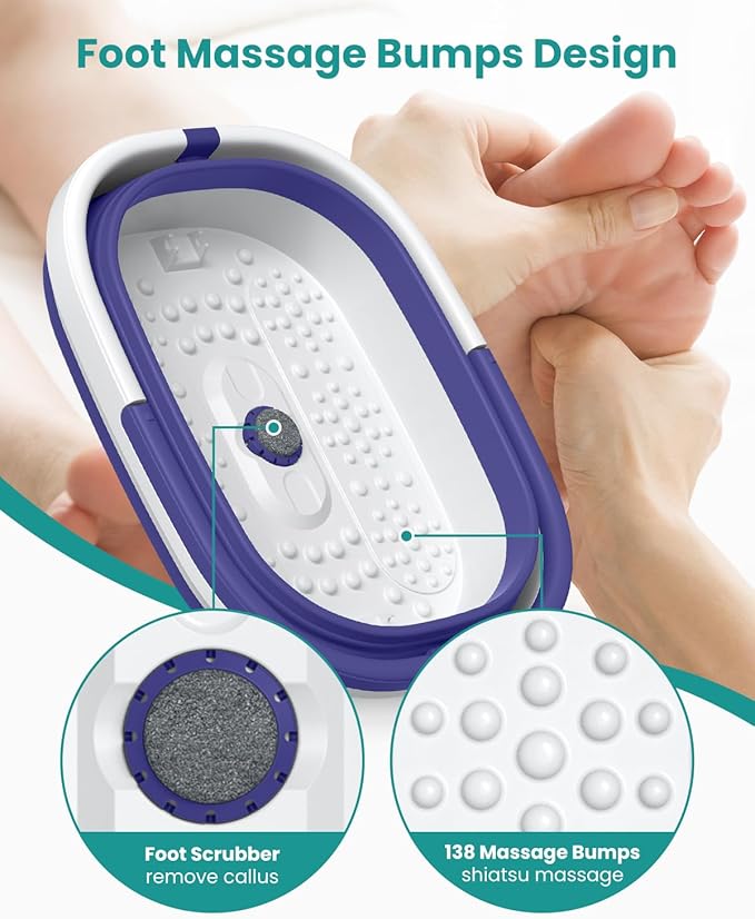 Nekteck Foot Soaking Tub Collapsible Bucket for Foot Bath Soak Tub, Feet Basin Soaker with 138 Acupressure Nodes and Pumice Stone for Feet Health Foot Spa, Gifts for Men Women Dad Mom, Purple