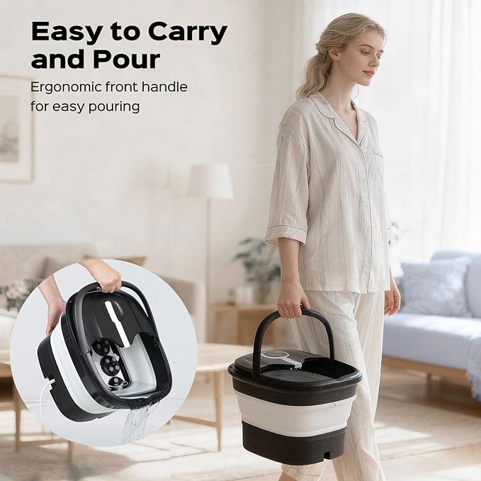 Collapsible Foot Spa with Surf Wave Massage, Foot Bath with 24 Motorized Shiatsu Massage Balls, Heat, Bubble and Remote, Foot Bath Massager for Deep Relaxation & Stress Relief