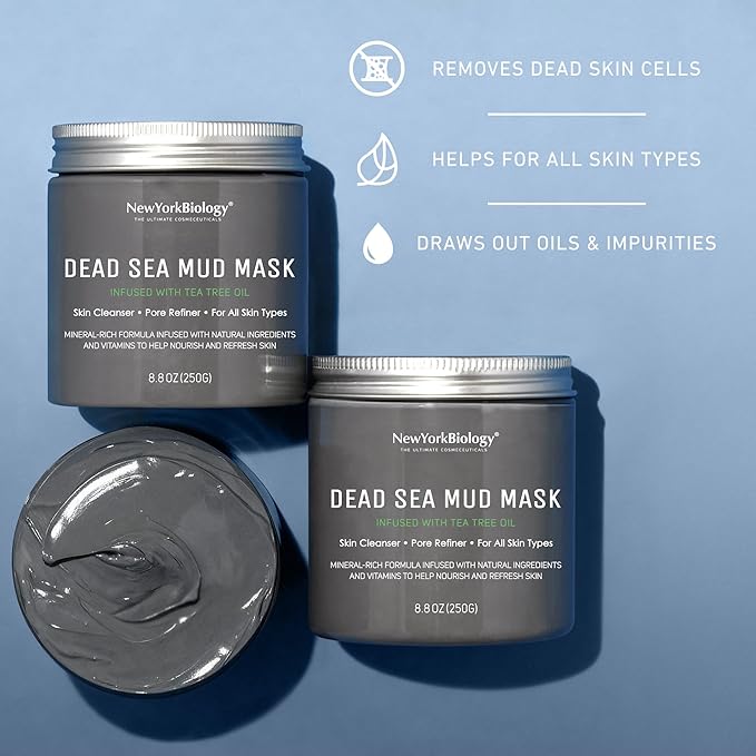 New York Biology Dead Sea Mud Mask for Face and Body | with Tea Tree | Spa Quality Pore Refiner for Oily Skin | Natural Skincare for Women & Men | Tighten Skin for A Healthier Complexion | 8.8 oz