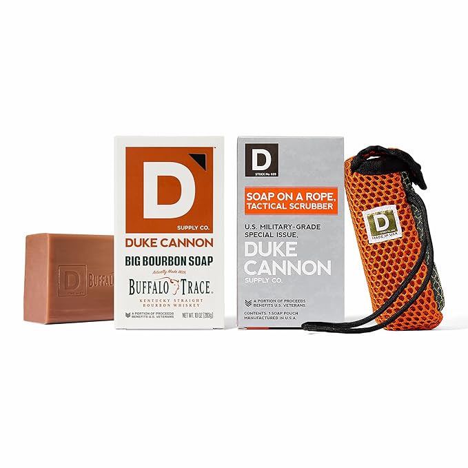 Duke Cannon Tactical Scrubber - Big American Bourbon Soap, U.S. Military-Grade Soap Pouch with Coarse & Soft Mesh, Oak Barrel Scented, 10 oz.