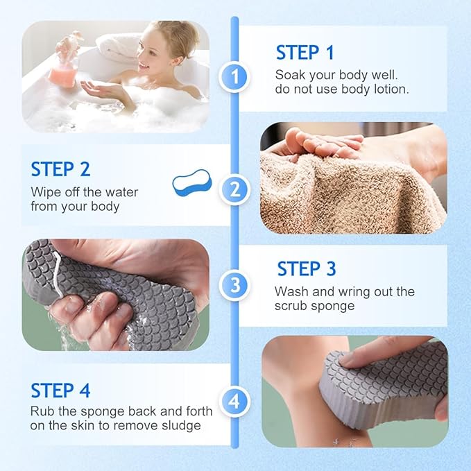 Magic Exfoliating Bath Sponge, Upgraded 3D Super Soft Exfoliating Bath Sponge Magic Exfoliating Body Scrubber, Shower Brushes for Adults Women and Men (A-4Pcs)