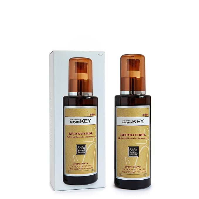Saryna Key Hair Oil for Damage Repair - Pure African Shea Butter with Keratin & Vitamin E for Hair Treatment - Frizz Control & Split End Repair Hair Serum - Moisturizes, Shines, Softens (105ml/3.55oz)