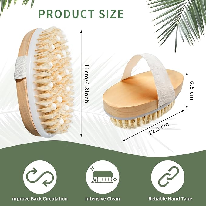 12 Pcs Dry Brushes for Body Exfoliating Brush and Massage Nodule Scrubber Beauty Exfoliator with 12 Hooks for Shower, Bath, and Back Circulation Improvement Dead Skin Remove (Oval)