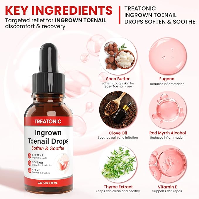 Treatonic Ingrown Toenail Treatment Kit – Nail Softening Drops & Precision Clippers Removal Set for Ingrown Toenail Care, Thick Curved Nails, Hard-to-Trim Toenails – Ingrown Toenail Tool for Home Use