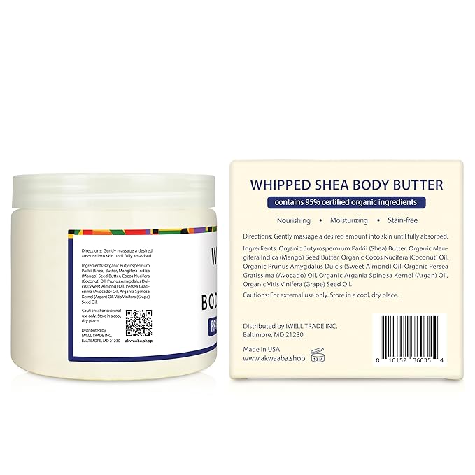 AKWAABA Whipped Shea Butter (Fragrance-Free) 12oz - Nourishes, Moisturizes & Soothes | Pure Shea Butter | No Dyes & Parabens