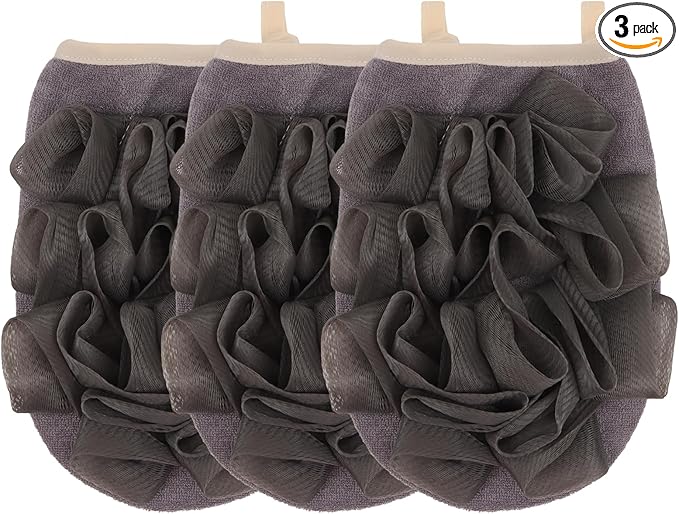 3 Pack Bath Loofah Body Sponge Brushes Loofah Exfoliating Glove Bath Shower Glove with Flower Bath Ball Bath Shower Loofah Sponge for Women and Men (Gray)