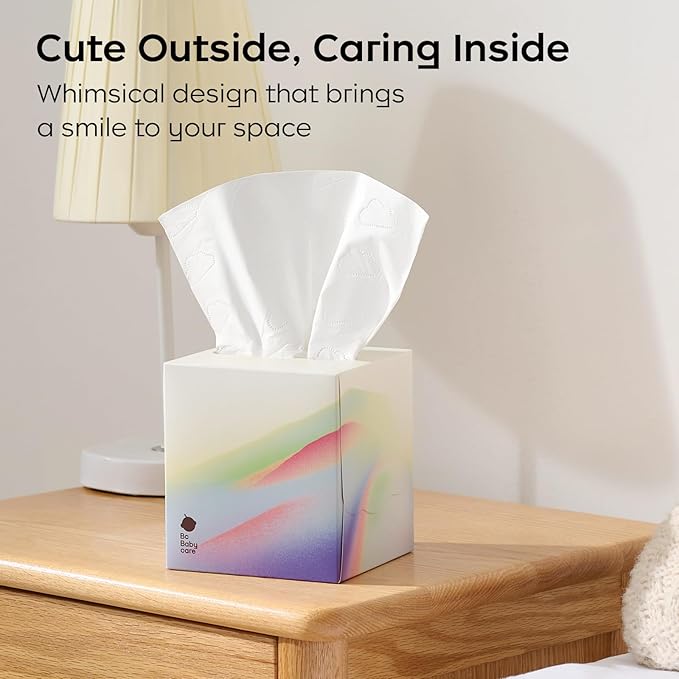 Bc Babycare Lotion Ultra Soft Facial Tissues, 8 Cube Boxes, Hypoallergenic, Plant-based Materials, Clean Gentle Baby Essentials, 60 Tissues Per Box, 5-Ply