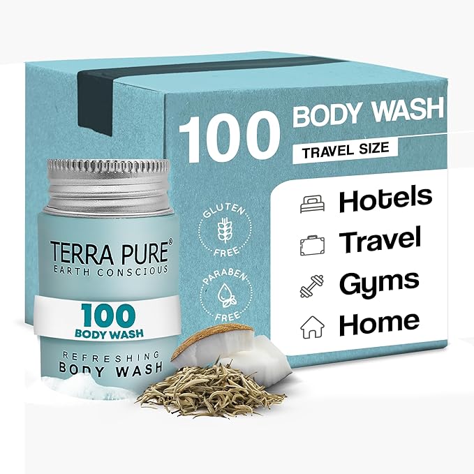 Terra Pure White Tea & Coconut Body Wash, Travel Size Hotel Amenities, 1 oz. (Case of 100)