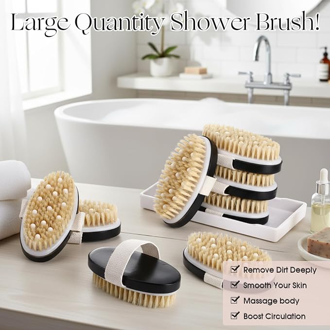Gejoy 10 Pcs Dry Brushing Body Brush Exfoliating Brush with Massage Nodule Dry Skin Body Scrubber for Shower Bath Back Circulation Improvement Dead Skin Exfoliator (4.92 x 2.56 Inches,Black)