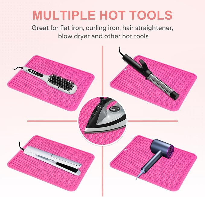 Oversize Silicone Heat Resistant Mat, Portable Travel Mat Cover for Curling Irons, Flat Irons, Hair Straightener and Hot Hair Styling Tools(14.2" x 11")
