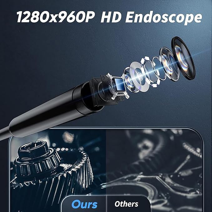 32.8FT Flexible Borescope Camera- 4.3" 1280P HD, IP67 Waterproof Industrial Endoscope Camera for Sewer/Automotive Pipe/Wall Inspection,1pack
