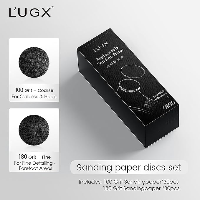 L'UGX 60PCS Sanding Discs for Electric Foot Callus Remover – 30PCS 100 Grit & 30PCS 180 Grit, 1.8" Diameter Replacement Sandpaper Pads for Pedicure Tools, Foot Care Accessories