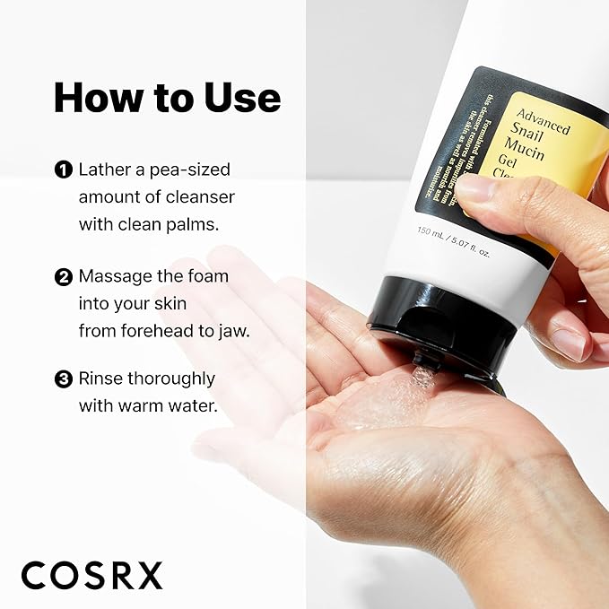 COSRX Advanced Snail Mucin Gel Cleanser, 5.07 Fl Oz / 150 mL, Rich Daily Deep Cleansing Gel for Dry & Sensitive Skin, Korean Skin Care, Not Tested on Animals, No Parabens, Stocking Stuffers
