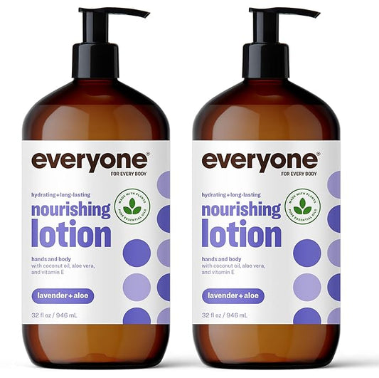 Everyone 2-in-1 Lotion for Hands/Body, 32 ounce (Pack of 2) Lavender and Aloe made with Essential Oils for Men and Women