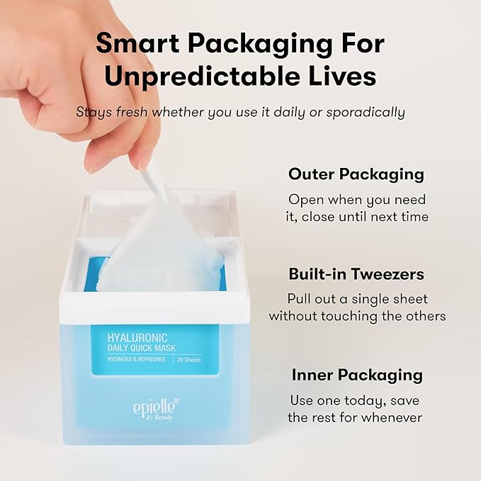 Epielle Hyaluronic Acid Korean Face Masks 20 Pack - 6x HA Complex Hydrating Sheet Masks for Anti Aging & Dry Skin, Stocking Stuffers for Women