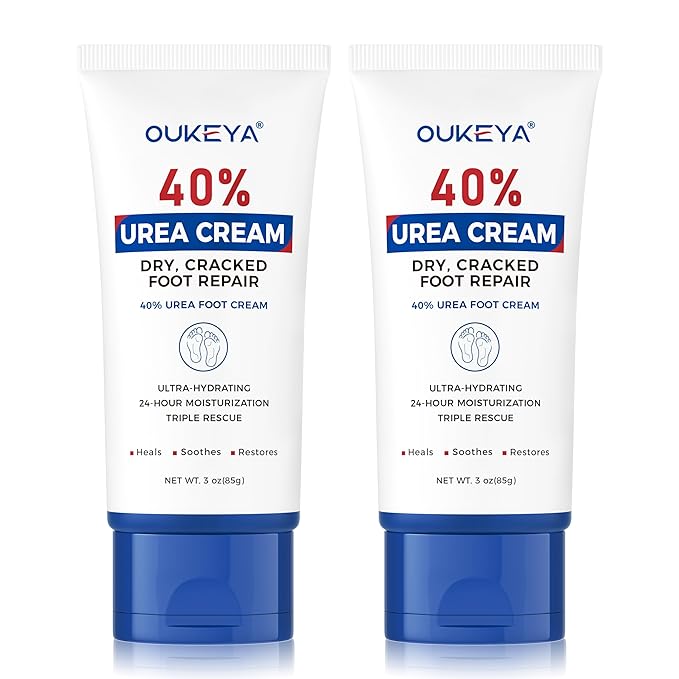 OUKEYA Urea Cream 40 Percent Tube 3 Oz, Foot & Hand Cream for Dry Cracked,40 per Urea Lotion for Feet Maximum Strength, 2 Pack