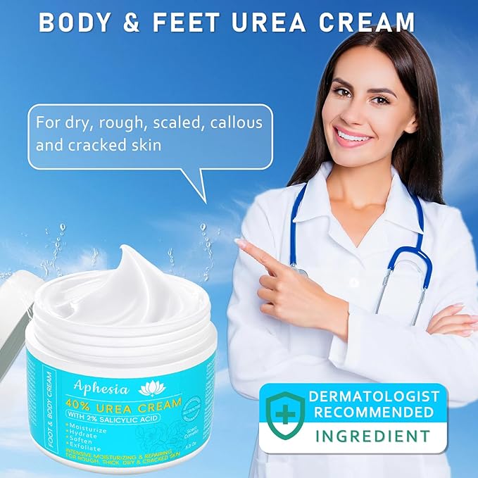 Updated Urea Cream for Feet with Maximum Strength 40% Urea, Plus 2% Salicylic Acid 5.3 Oz Lightweight Foot Body and Hand Moisturizing Cream with Vitamin E, B6 & Shea Butter (Light Camellia)